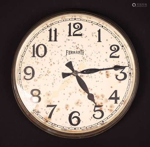 A Large Vintage Ferranti Electric Wall Clock, the painted di...