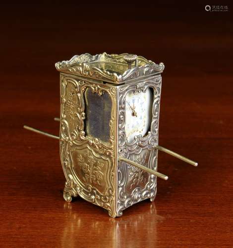 A Swiss Silver Miniature Sedan Chair Clock.