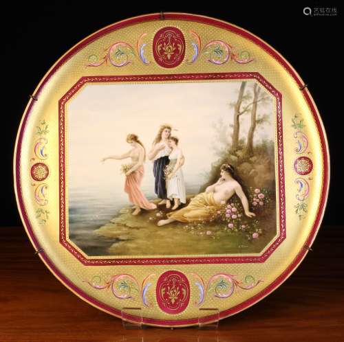 A Round Vienna Porcelain Plaque decorated with a figural pan...