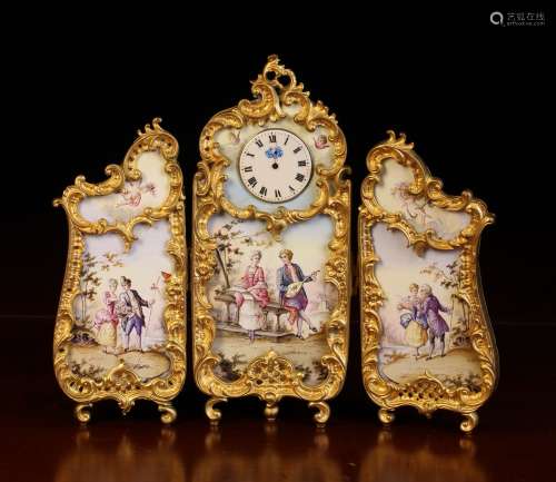A Viennese Enamel Miniature Folding Triptych Dressing Screen...