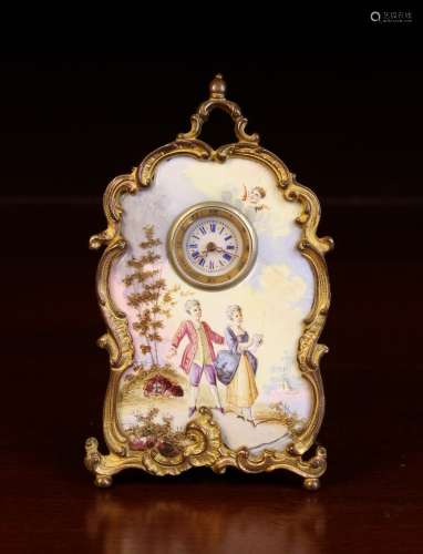 A Miniature Vienna Enamel & Gilt Bronze Strut Clock.