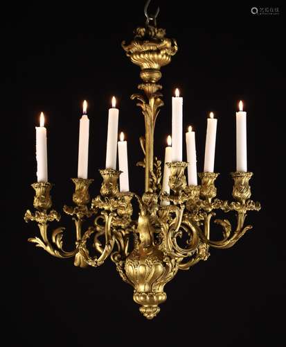 A 19th Century Nine Branch Gilt Metal Chandelier in the Loui...