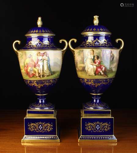 A Pair of Large Vienna Porcelain Garniture Urns .