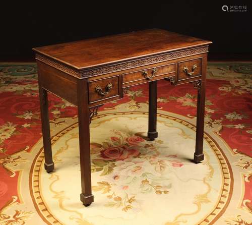 An Antique Chippendale Style Mahogany Kneehole Side Table.