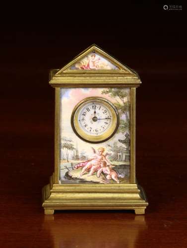 A Charming Miniature Viennese Enamel & Gilt Bronze Clock.