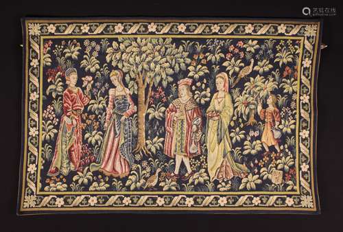 A French Machine-Woven Tapestry Wall Hanging depicting figur...