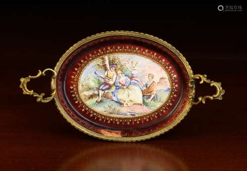 A Miniature Viennese Enamel Oval Tray with gilt bronze mount...