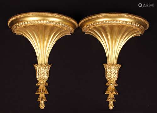 A Pair of Impressive Carved & Gilded Wooden Wall Brackets; C...