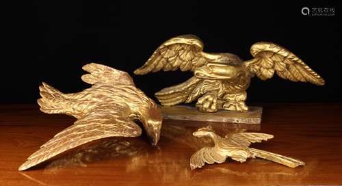 Three Antique Carved Giltwood Birds.