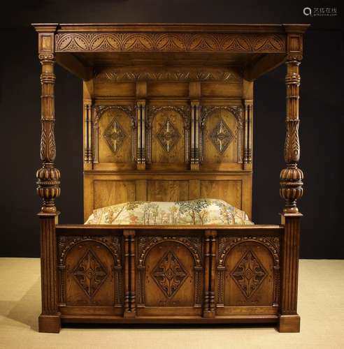 A Bespoke, Carved Oak Super King-Sized Full Tester Bed in th...