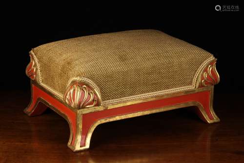 A Small, Carved, Painted & Gilt Footstool.