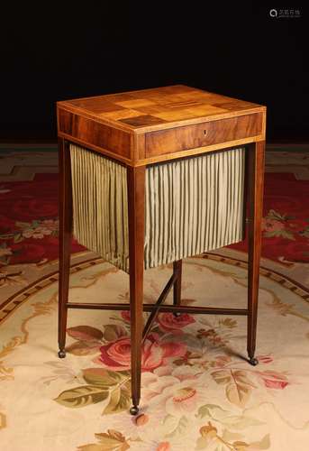 A Fine George III Harewood & Parquetry Work Table of small &...