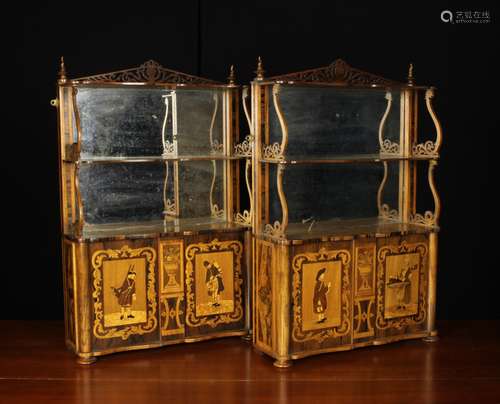 A Pair of Small Fine Quality Marquetry Wall Cabinets.