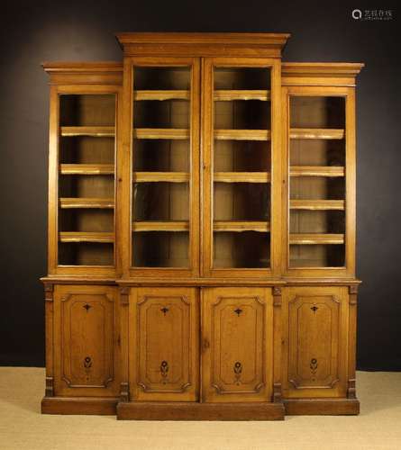 A Handsome Late Victorian Arts & Crafts Oak Break-front Libr...