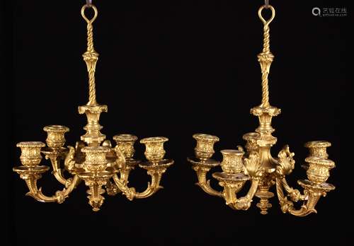 A Fine Pair of Small Louis XVI Ormolu Chandeliers.