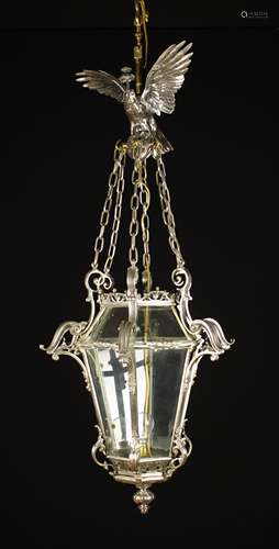 A Fabulous Polished Steel Hanging Hall Lantern.