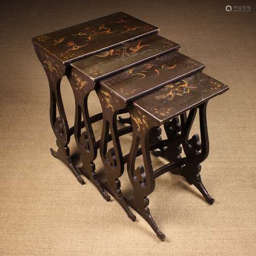 A 19th Century Quartetto of Lacquered Chinoiserie Nesting Ta...