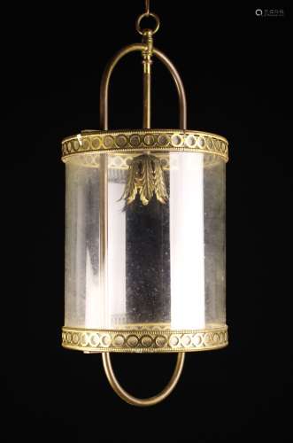 A Hall Lantern. The cylindrical glass shade with pierced bra...