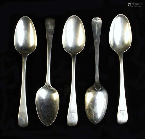 A Matched Set of Five Silver Table Spoons engraved with a st...