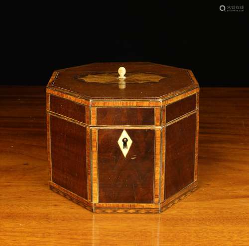 A George III Inlaid Mahogany Tea Caddy with kingwood cross-b...