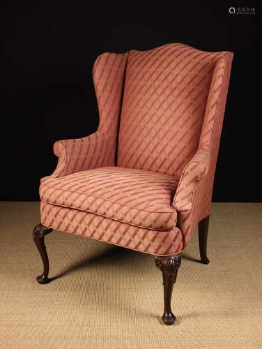 A Vintage Queen Anne Style Wing Armchair on carved cabriole ...