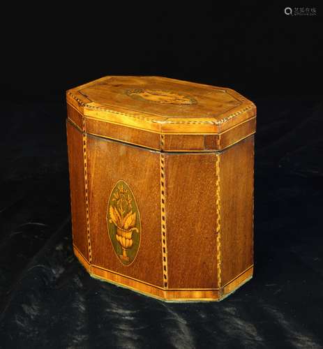 A George III Mahogany & Satinwood-banded Tea Caddy of octago...