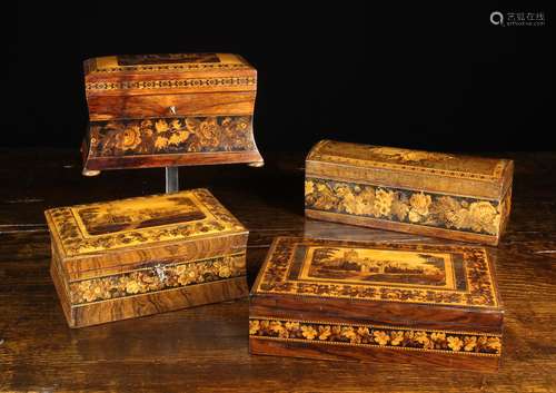 A Group of Four Victorian Tunbridge Ware Boxes intricately i...