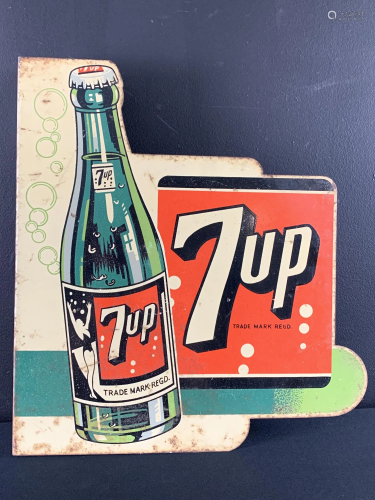 Rare Vintage 7up Bottle Flange Sign, Double Sided