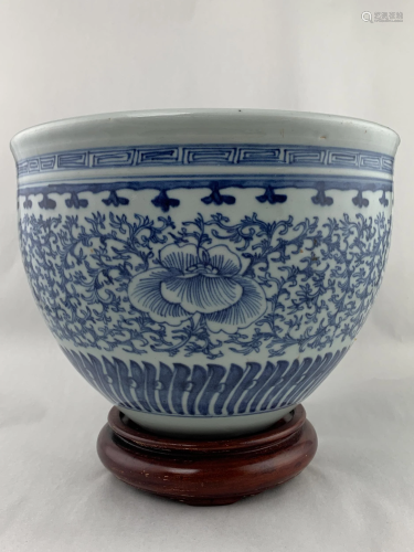 Large Chinese Blue And White Planter Pot