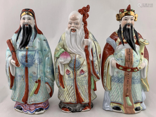 Lot Chinese Studio Pottery Figures, 3 Wisemen