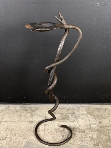 Arts Crafts Folk Wrought Iron Snakes Floor Ashtray