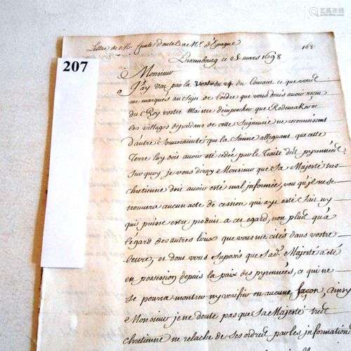 ANCIENS PAYS-BAS Pièce manuscrite (Luxembourg 5 mars 1698) C...