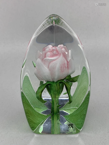 Mats Jonasson Sweden Art Glass Rose Paperweight