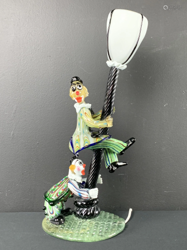 Vintage J I Co Murano Art Glass Clowns Lamp