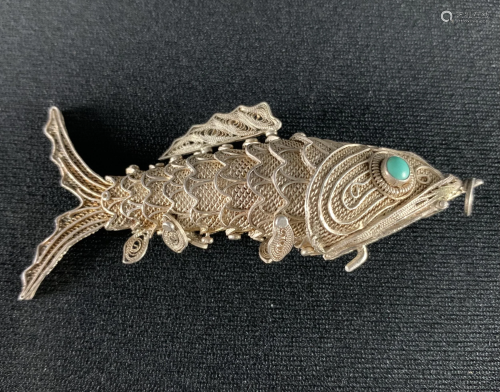 Silver Jewish Articulated Fish Spice Besamim Box