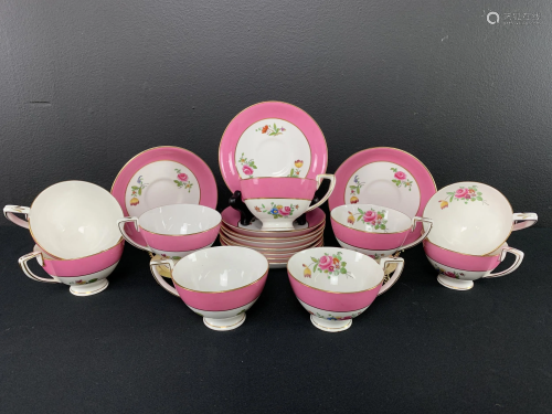 Crown Staffordshire Pink Roses Teacups and Saucers