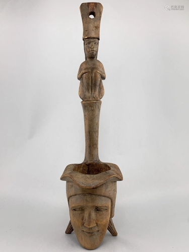 Polynesian Wood Carved Totem Water Dipper