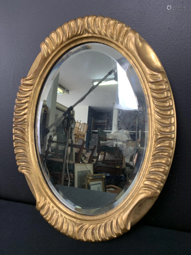 Oval Carved Gilt Wood Mirror, Beveled Edge