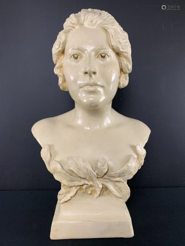Art Nouveau Plaster Bust Of A Woman Signed