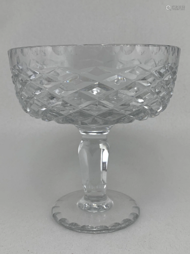 Cut Crystal Cross Hatched Footed Compote