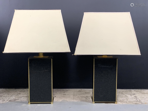 Pair Modernist Brass And Granite Table Lamps