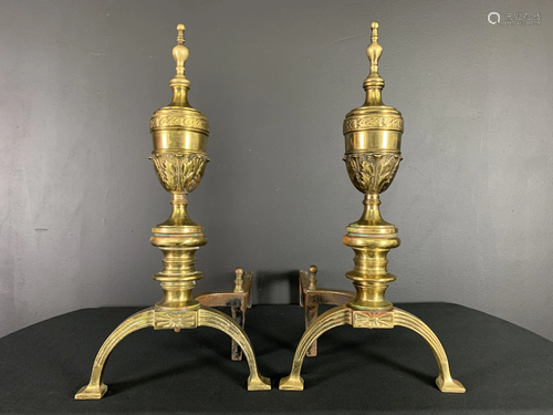 Pair Antique Sheffield N.Y. Brass Andirons