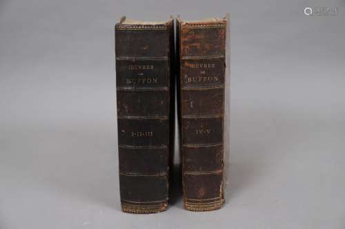 ŒUVRES de BUFFON 5 tomes reliés en deux volumes.