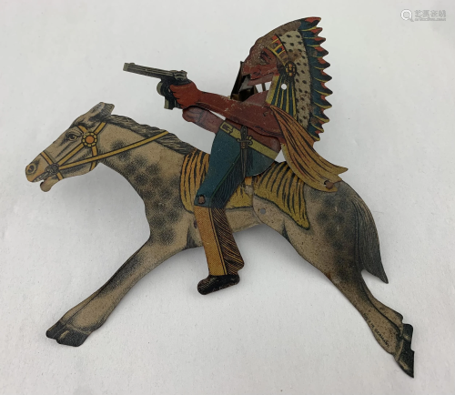 1920s Distler Animated Indian On Horse Tin Toy