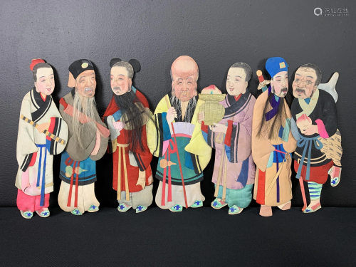 Lot Of 7 Vintage Chinese Silk Puppets, Dolls