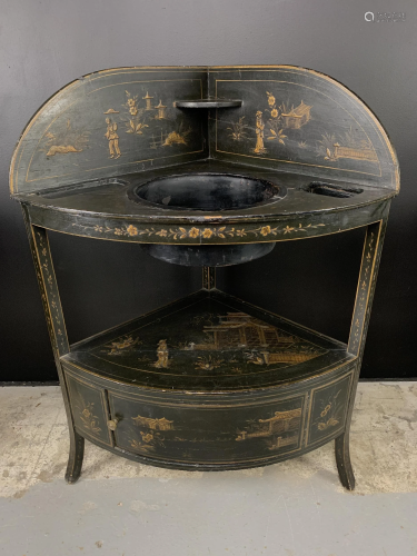 English Chinoiserie Japanned Corner Cabinet Sink