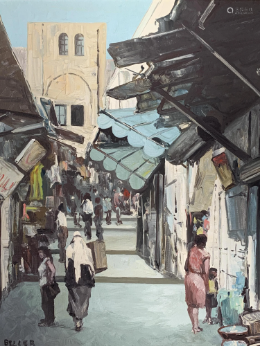 Ignacio Beller, Oil On Board, Market Scene