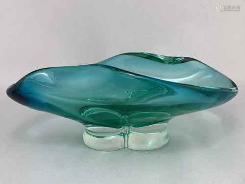 Large Heavy Murano Aqua Art Glass Bowl