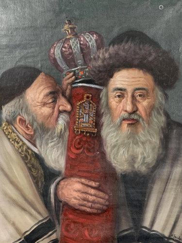 Konstanty Szewczenko Oil On Canvas, Two Rabbis