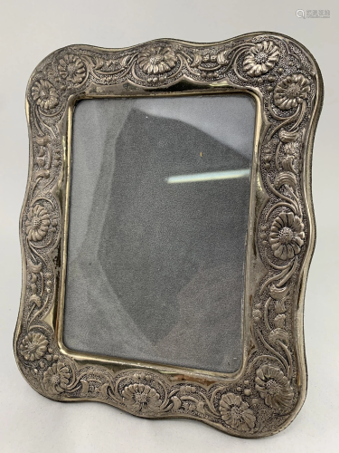 Sterling Silver Floral Repousse Picture Frame